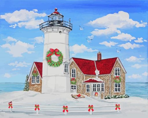 Winter Merry Christmas Lighthouse Paint By Numbers