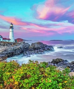 Aesthetic Portland Lighthouse Sunset Paint By Numbers