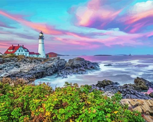 Aesthetic Portland Lighthouse Sunset Paint By Numbers