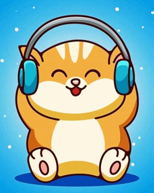 Baby Cat With Headphones Paint By Numbers