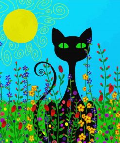 Black Cats And Flowers Art Paint By Numbers