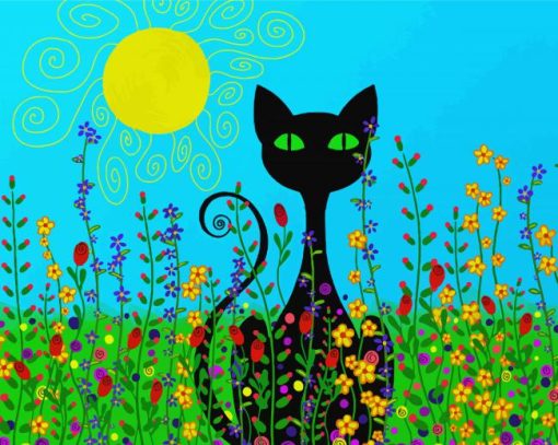 Black Cats And Flowers Art Paint By Numbers