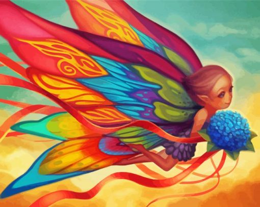 Butterfly Fairy Holding Bouquet Of Flowers Paint By Numbers