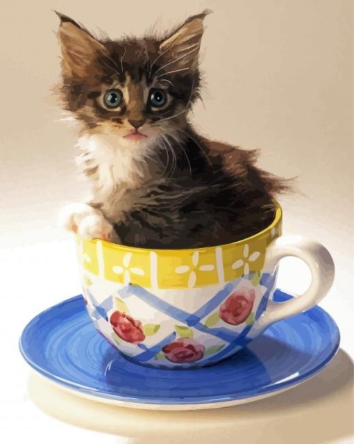 Cute Kitten In Cup Paint By Numbers