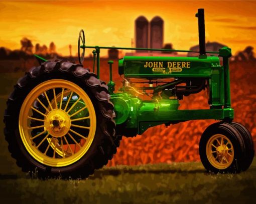 Green John Deere Tractor Paint By Numbers