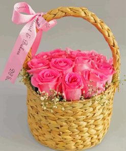 Pink Basket Of Roses Paint By Numbers