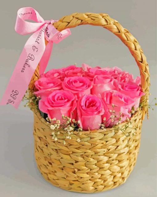 Pink Basket Of Roses Paint By Numbers