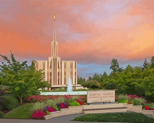 Seattle Temple At Sunset Paint By Numbers