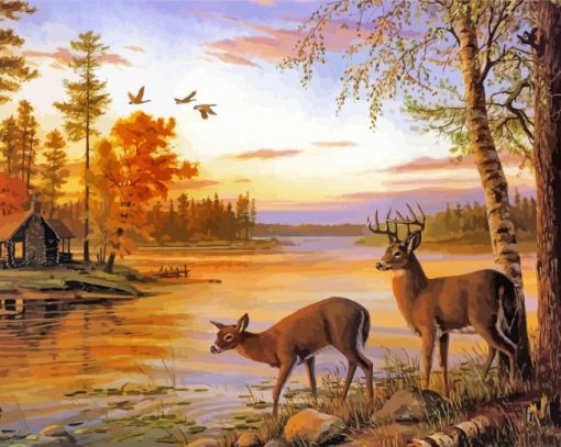 Two Deer By The River Paint By Numbers