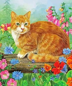 Yellow Cat In Garden Paint By Numbers