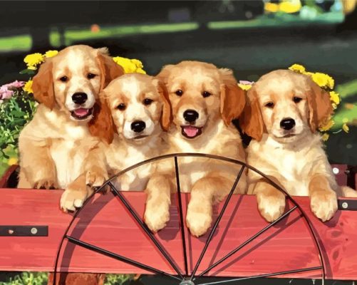 Aesthetic Puppies In Wagon Paint By Numbers