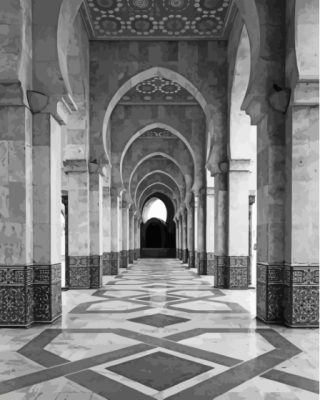 Black And White Grand Mosque In Casablanca Paint By Numbers