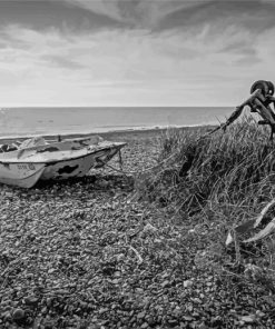 Black And White Old Boat At Kessingland Beach Paint By Numbers