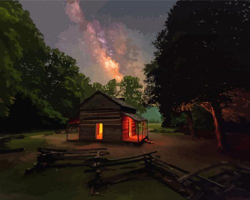 Cabin At Night Paint By Numbers