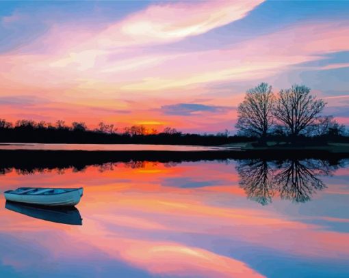 Canoe At Pink Sunset Paint By Numbers