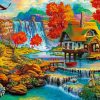 Countryside Waterfall House Paint By Numbers