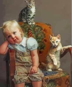 Cute Child And Kittens Paint By Numbers