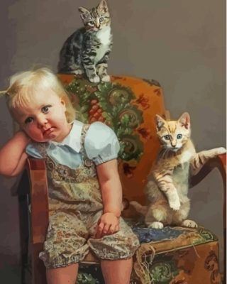 Cute Child And Kittens Paint By Numbers