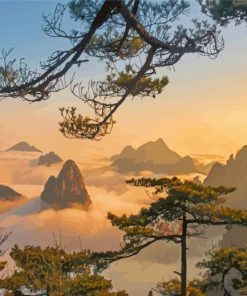 Foggy Yellow Mountain China Paint By Numbers