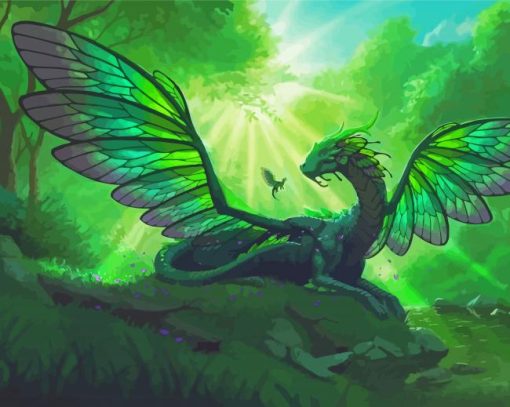 Green Dragon With Fairy Paint By Numbers