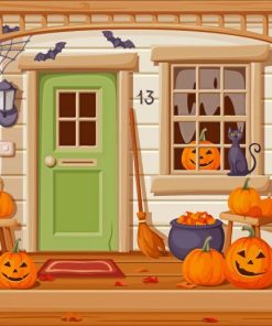 Illustration Halloween Lantern On Porch Paint By Numbers