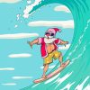 Illustration Surfing Santa Paint By Numbers