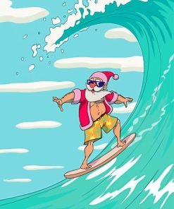 Illustration Surfing Santa Paint By Numbers