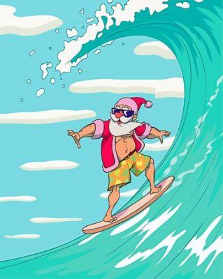 Illustration Surfing Santa Paint By Numbers