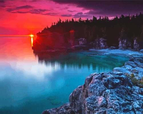 Indian Head Cove Sunrise In Tobermory Canada Paint By Numbers