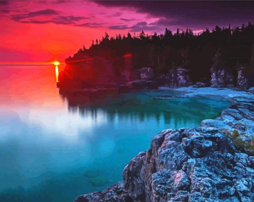 Indian Head Cove Sunrise In Tobermory Canada Paint By Numbers