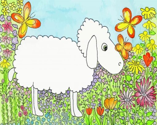 Lamb And Butterflies Paint By Numbers