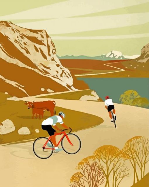 Mountain Cycling Illustration Paint By Numbers