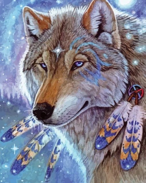 Native Wolf And Feathers Paint By Numbers