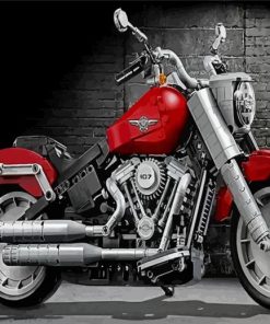 Red Grey Harley Fat Boy Motorcycle Paint By Numbers