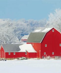 Red Barn In Winter Paint By Numbers