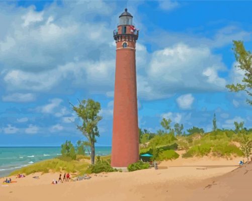 Silver Lake Michigan Lighthouse Paint By Numbers