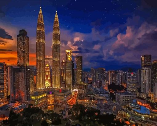 Skyline Kuala Lumpur At Night Paint By Numbers