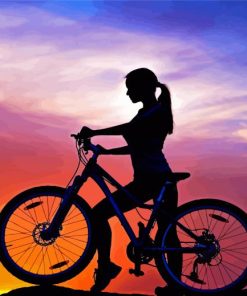 Sporty Girl With Bike Silhouette Paint By Numbers