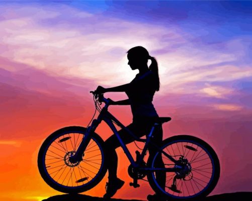 Sporty Girl With Bike Silhouette Paint By Numbers