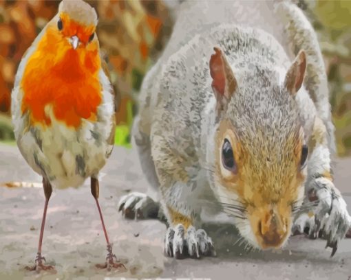 Squirrel And Bird Paint By Numbers