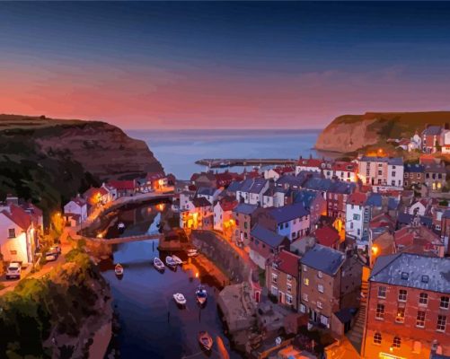 Staithes Village Sunset Paint By Numbers