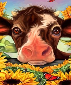 Sunflower Cow With Butterflies Paint By Numbers