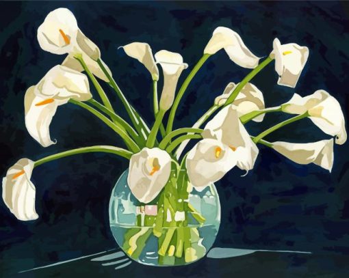 White Calla Lilles Flowers In Glass Vase Paint By Numbers