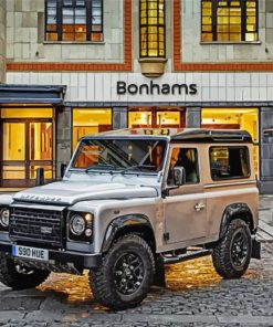 White Land Rover Defender In City Streets Paint By Numbers