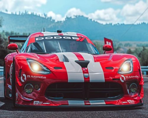 White And Red Dodge Viper Car Paint By Numbers