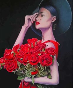 Woman And Red Roses Paint By Numbers