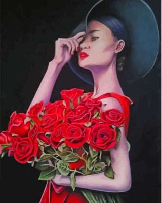 Woman And Red Roses Paint By Numbers