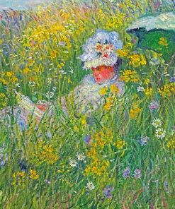 Woman Sitting On Grass With Flowers Paint By Numbers