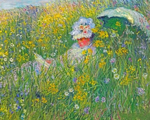 Woman Sitting On Grass With Flowers Paint By Numbers