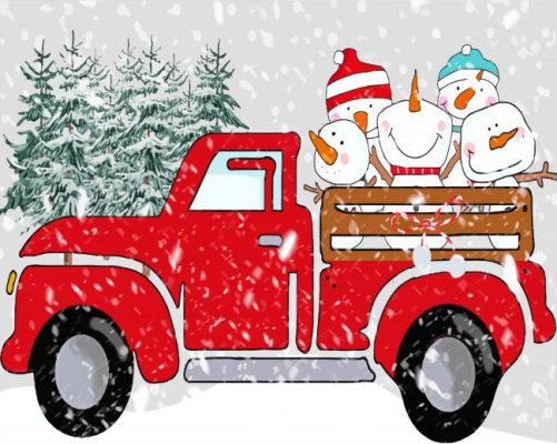 Christmas Red Pickup Paint By Numbers